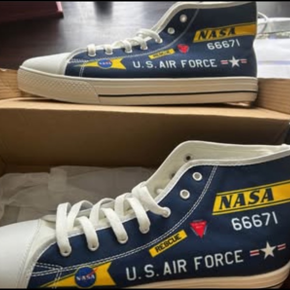 Custom Nasa ? Us Air Force  High Top Canvas Sneakers / Shoes - Picture 3 of 5